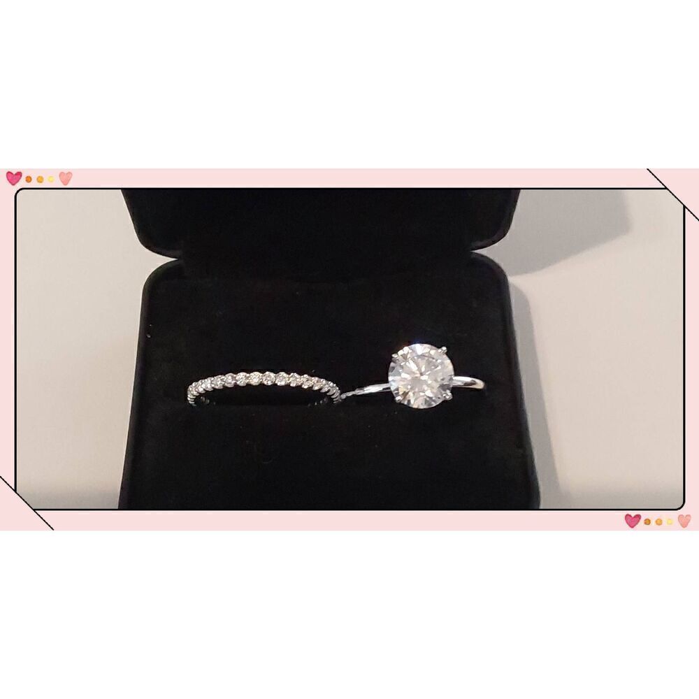 6.33 Ct. Genuine Diamond Simulant Round Cut Pave Engagememt/Bridal Ring Set Sz 8
